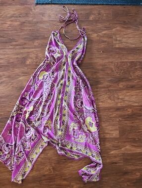 Purple Paisley Asymmetrical Halter Dress